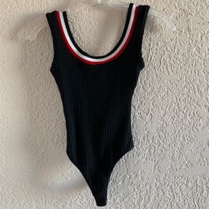Windsor Black Bodysuit with Striped Collar